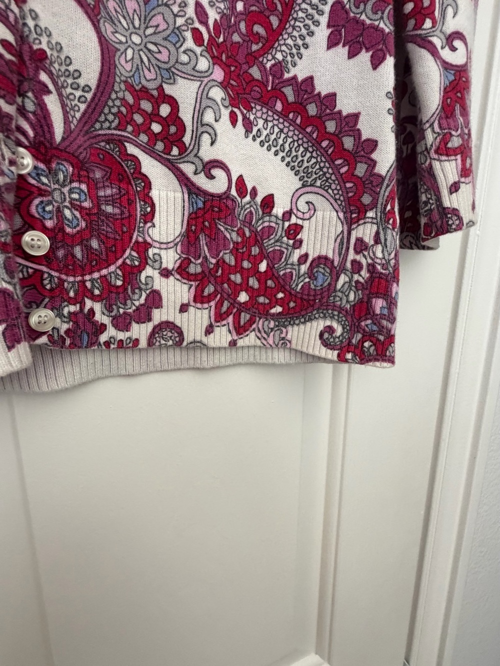 Ann Taylor White & Raspberry Paisley Button-Front Top - Picture 6 of 7